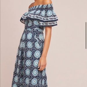 Anthropologie Off Shoulder Capri Jumpsuit